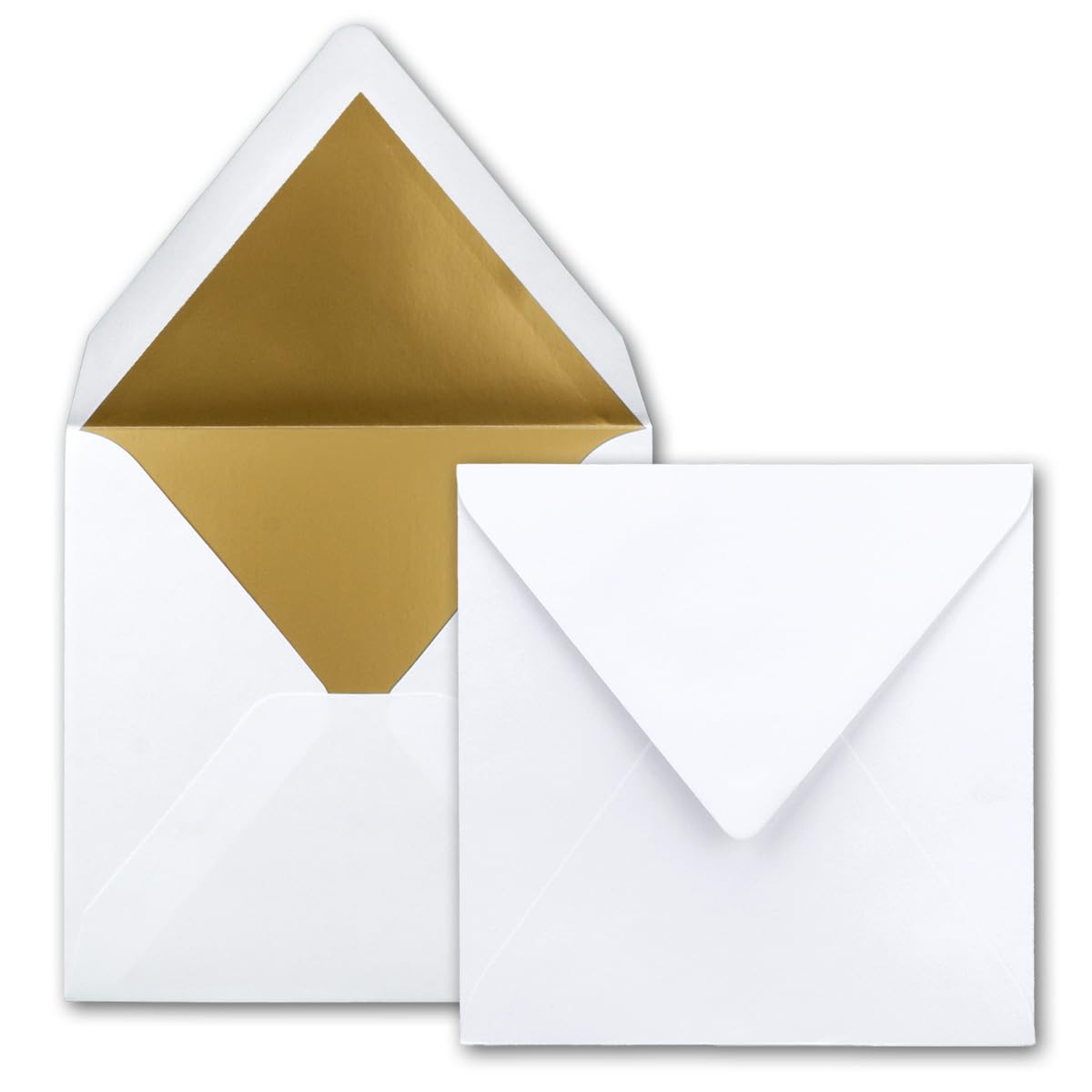 FarbenFroh by Gustav Neuser 25 Pack Letter Envelopes, Square 6.1" x 6.1" Pure White, Gold Paper Lined, Wet Collage