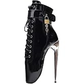 BNSHTZAC High Heels 18CM Ballet Boots Metal Heeled Locking,Black-10