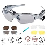 WONFAST Bluetooth Sunglasses Sun Glasses Music Handsfree Headset Headphones for Smart Phone PC Tablet IPHONE6 /6 PLUS Samsung HTC Bluetooth devices + Free Replaceable 3 pair lens (Yellow,Brown,Clear) - Silver