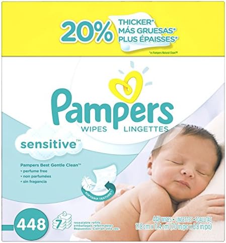 Pampers Sensitive Hypoallergenic, Clinically proven Mild, Gentle Cleaning, Restores Natural Skin pH Baby Wipes Refill Pack 448 Count