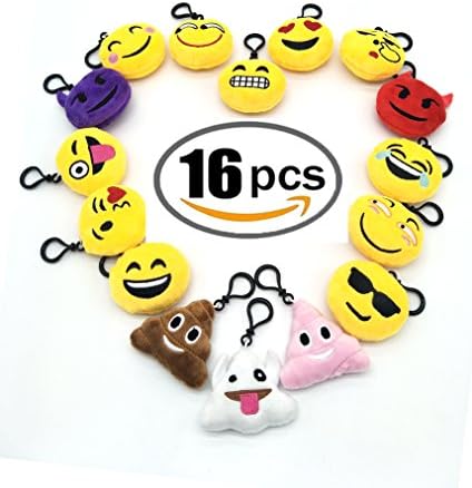 LiMeiW 16 Pack 2"Emoticons Mini Plush Pillows Key Chains Emoticons Party Pouches Wallets Face Sensation Car Keyrings Pendants Ornaments Children Party (16 Pack)