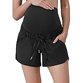 Maacie Maternity High Waist Shorts Drawstring Workout Shorts with Pockets