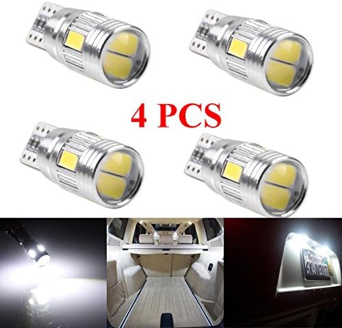 Raych Canbus Error Free T10 6 SMD 5630 5730 White LED with Projector Lens for W5W 194 168 2825 Car Side Wedge Light Automotive T10 LED Light Bulbs Replacement Parts (4PCS-6SMD Ice Blue)