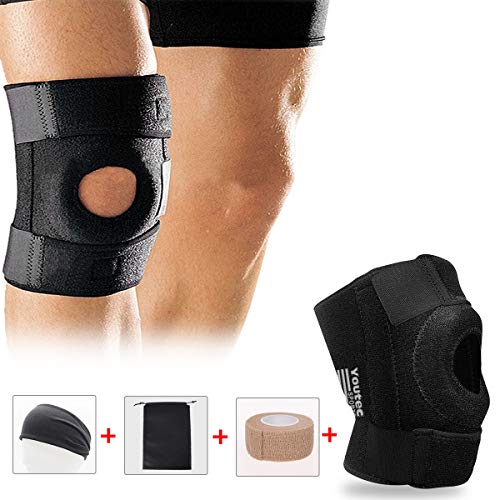 Youtec Knee Brace, Knee Sleeve, Knee Support Hinged Pad Men&Women Large Small with Adjustable Velcro for Meniscus Tear,Arthritis,ACL,MCL,Sport,Running,Basketball,Wrestling,Calf,Grey[Universal Size]