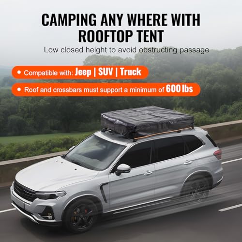 VEVOR Rooftop Tent Hard Shell,Rooftop Tent Hardshell, with Telescopic Ladder Mattress PVC Cover Bag, Waterproof for Jeep SUV Van Pickup Truck