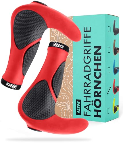 AARON Horn - Lenker Griffe mit Gel Dämpfung - ergonomische Lenkerhörner aus rutschfestem Gummi - Fahrradgriffe für E-Bike, Trekkingrad, Mountainbike,