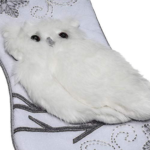 Silver Velvet Christmas Stockings - 3-Pack of 20 inch Holiday Stockings with Festive Owl Applique and Beaded Embroidery with Faux Fur Cuff