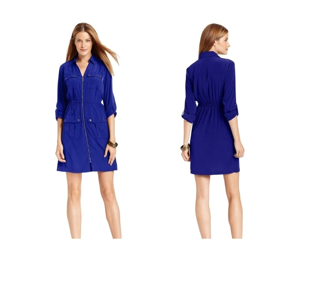Alfani Electric Blue Shirt Dress Zip-Front Dress Size 14 at Amazon Womenâs Clothing store