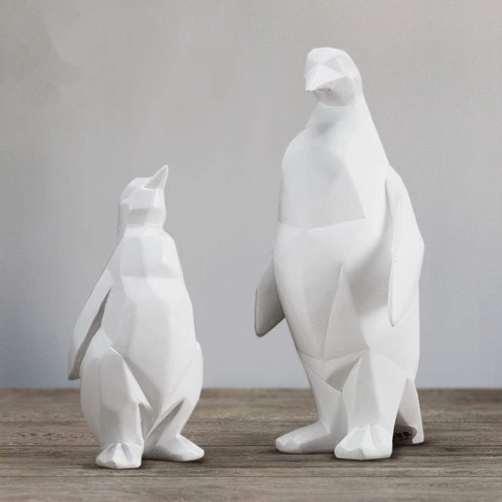 DSZXHN Statues for Home Decor,Modern 2Pcs Geometric White Cute Penguin Desktop Decoration,Animal Shaped,Sculpture Figurines Statuettes,for Home Living Room Office Bookshelf Craft Gift