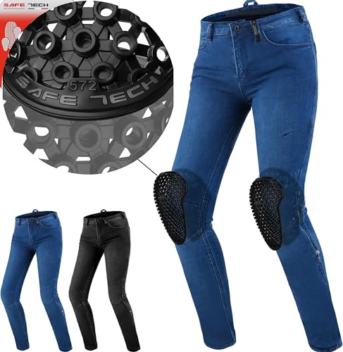 SHIMA METRO Motorrad Jeans Damen mit Protektoren AIRFORCE Knieprotektoren Motorradhose Kurzgrößen Hosen Motorradjeans für Damen Protektorenhose Textilhose Jeanshose Lang (Frauen, Blau, 32/30)