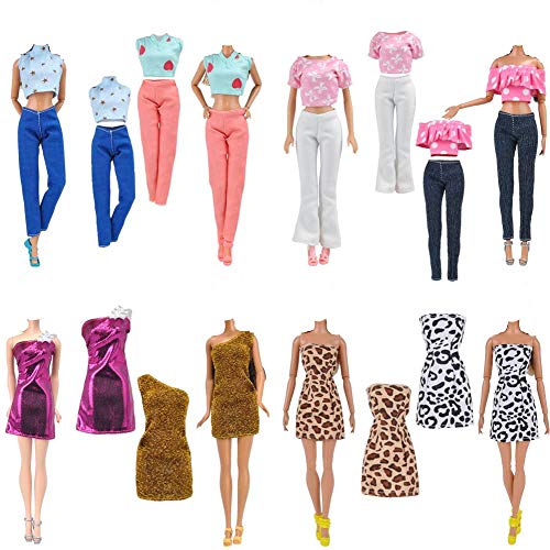 E-TING Lot 15 Artikel,5 Sets Fashion Casual Wear Kleidung Outfit mit 10 Paar Schuhe für Mädchen Puppe Random Style(Kleidung und Hochzeitskleid und Kurzer Rock)(Puppe Nicht Enthalten)