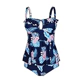 PZZ Retro Floral Flouncing Plus Size Bathing Suits Two Piece Peplum Swimsuits