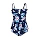 PZZ Retro Floral Flouncing Plus Size Bathing Suits Two Piece Peplum Swimsuits