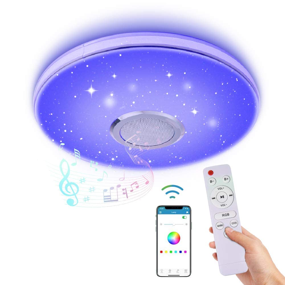 Photo 1 of WZTO 36W LED Music Ceiling Light with Bluetooth Speaker, RGB LED Flush Mount Smartphone APP Control Remote Color Changing Ceiling Lamp, Waterproof Light Fixture for Kids Room Bedroom
