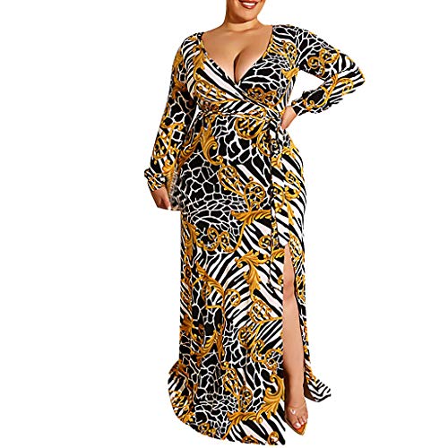 Witspace Fashion Women Plus Size Sexy Print Frenulum Sashes Loose Long Sleeve Long Dress - Thumbnail 5