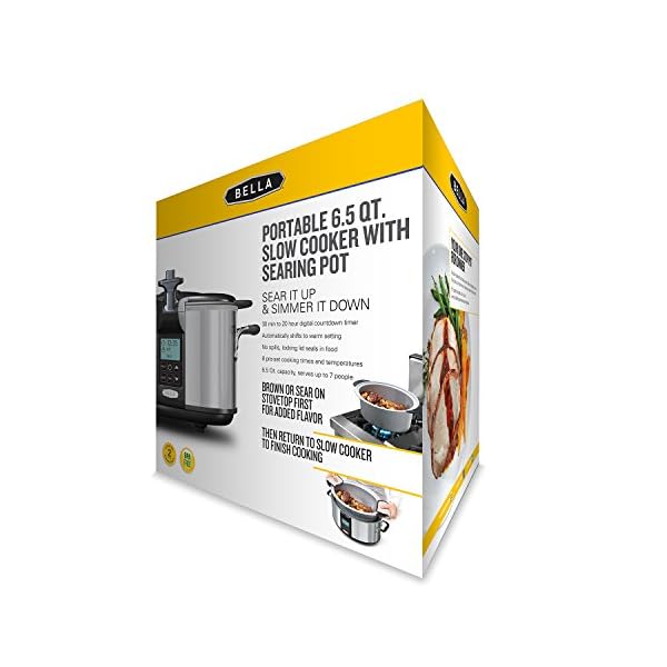 BELLA (14124) 6.5 Quart Programmable Searing Slow Cooker with Locking