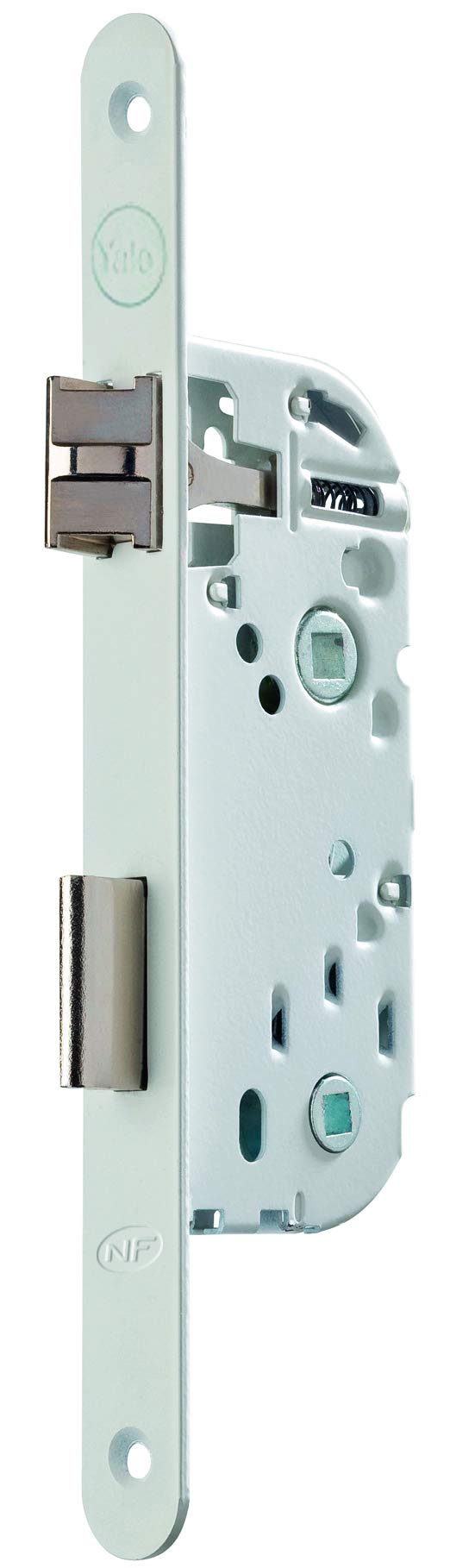 Yale Built-in lock with lock, 40 mm axle, 135 mm box – NF Level 2 certified – Y73R-A40/B/SC – Reversible bolt, round end headrest – bathroom and toilet door – white, strike included, NF