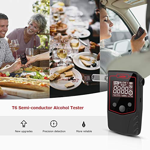 Oasser Breathalyzer Alcohol Tester Rechargeable Li-ion Digital LCD Breath Tester Semi-Conductor Sensor with 4 Mouthpieces T6