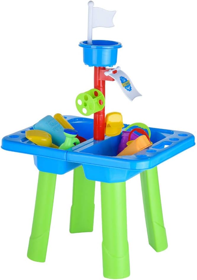 Kids Sand Water Table Toy, Colorful Kids Water Play Table with 21 Pcs Accessory Set, Hourglass Toy, Square Sandbox Activity Table Summer Beach Outdoor Toys for Toddlers (Multicolour)