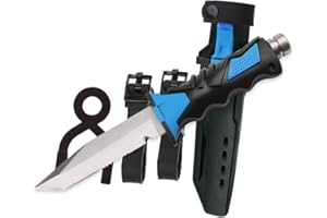 COMFECTO Dive Knife for Scuba Diving with Leg Strap Sheath, Stainless Steel Ergonomic Tactical Knife for Snorkeling Survival Spearfishing with Double Edge Sharp Blade and Lock Release Button