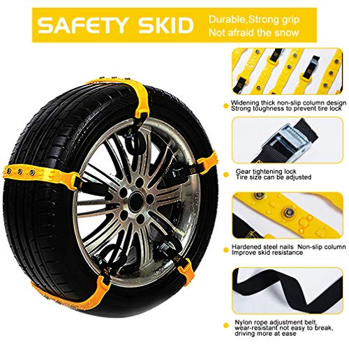 Snow Chains 10 Pcs Anti Slip Tire Chains Adjustable Security Emergency Car Tire Chains Fit for Most Car SUV Truck Vans, 185-295mm/7.2-11.6''