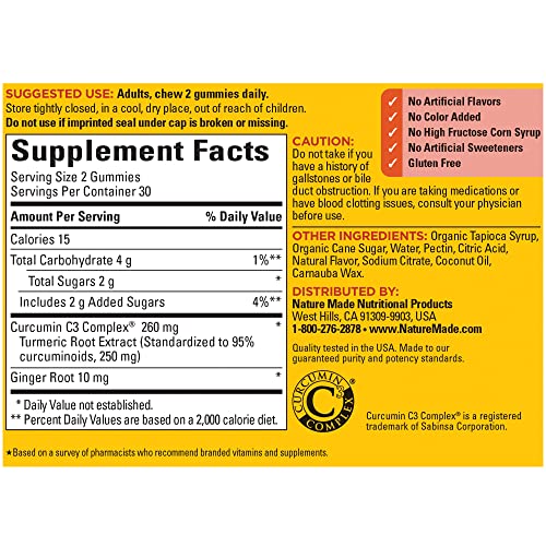 Nature Made Turmeric Curcumin 250mg Per Serving, Dietary Supplement for Antioxidant Support, 60