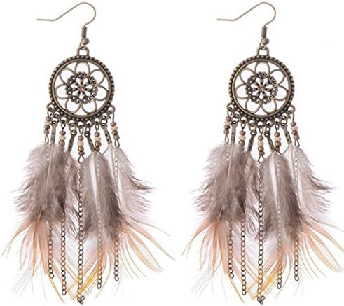 Bridalvenus Feather Earring Set Tassels Long Dangle Ear Drop Earrings Hook with Feather Holiday Bohemian Vintage Drop Handmade Chain for Women and Girls