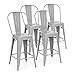 Best Choice Products 24in Set of 4 High Backrest Industrial Metal Counter Height Stools, Silver