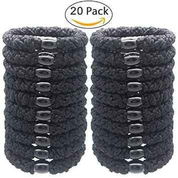 Golrisen 20 Pcs Large Cotton Hair Black Stretch Hair Ties For