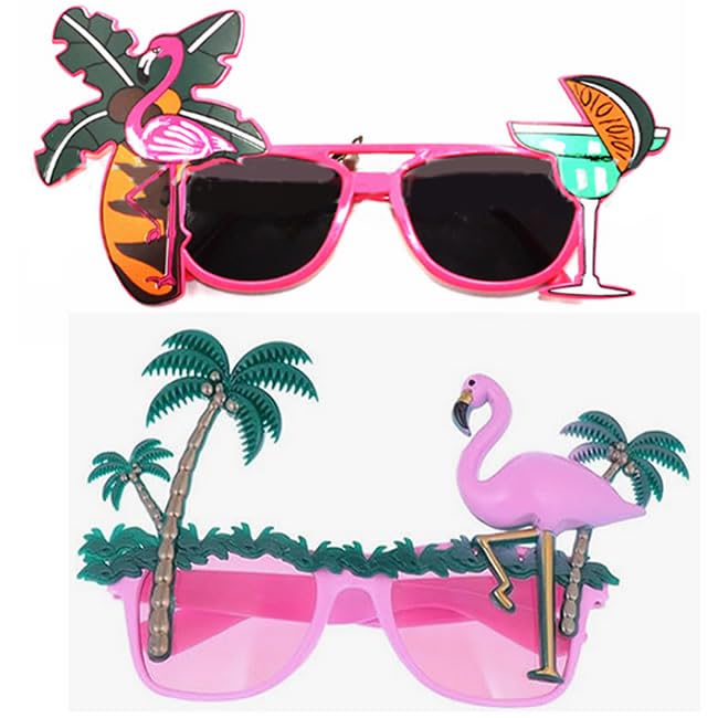 Dusenly 2pcs Pink Flamingo Party Eyeglasses Hawaiian Party Glasses Flamingo Sunglasses Funny Tropical Luau Glasses Fancy Dress Makeup Supplies