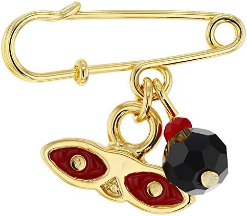 14k Gold Plated Birth Gift St Lucy Simulated Azabache Protection Baby Pin Brooch