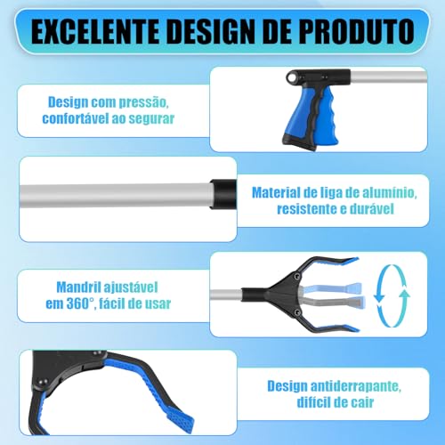 80 cm Pegador de Objetos Garra Mão Mecânica, Garra de Alcance Dobrável para Pegar, Ferramenta de Coleta com Mandíbula Giratória de 360°, Ferramenta de Alcance Pegador de Objetos a Distancia