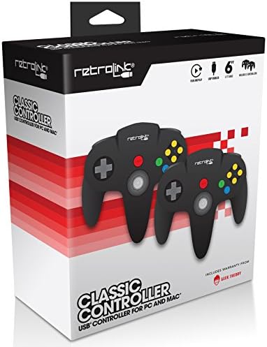 Retro-Link N64 Premium Classic USB Wired Controller (Black) (Ver. 2018) - DOUBLE PACK EDITION - 6 Feet Cable Length - for PC, MAC, RetroPie with 1-Year Warranty
