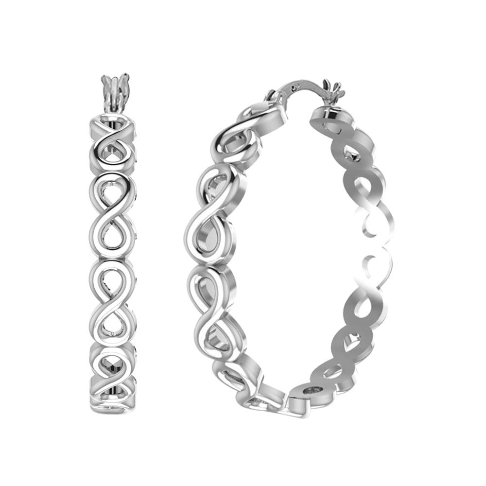 LeCalla Sterling Silver Jewelry Infinity Linked Love Hoop Earrings for Women