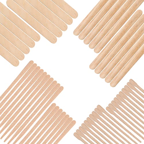 Oakeer 300 Pcs Wooden Waxing Spatulas - 4 Size Applicators for Body Hair Removal and Wood Crafts