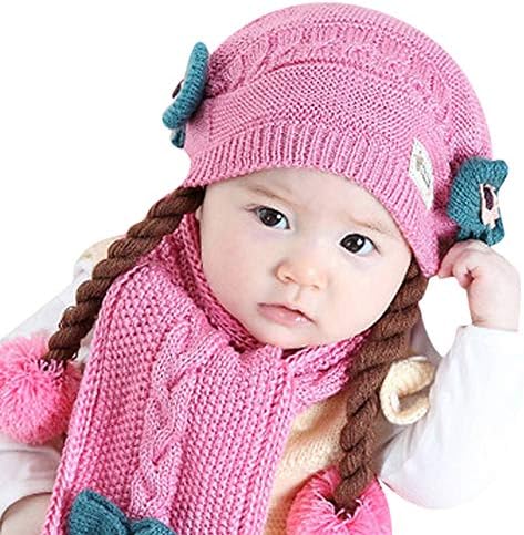 Clearance Little Kids Warm Hat,Colorful(TM) Toddler Kids Baby Girls Baby Winter Braid Crochet Knit Hat Beanie Hairball Cap +Scarf Keep Warm Set for 0-1 Y