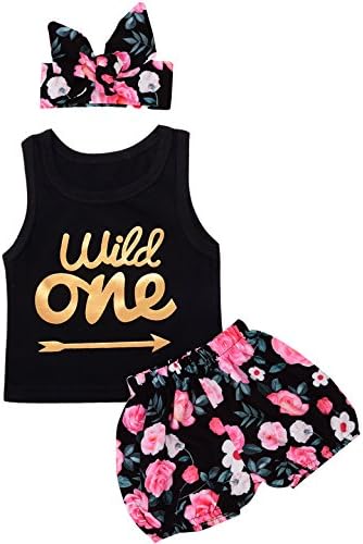 3Pcs Outfit Set Baby Girls Wild One Floral Pant Clothing Set