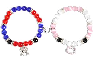 QqzsJewls Spider Matching Friendship Bracelets for Best Friends, Couple Heart Charm Bracelets for Girlfriend Boyfriend, Set of 2 Halloween Christmas Valentines Day Jewelry Gifts for Women Men