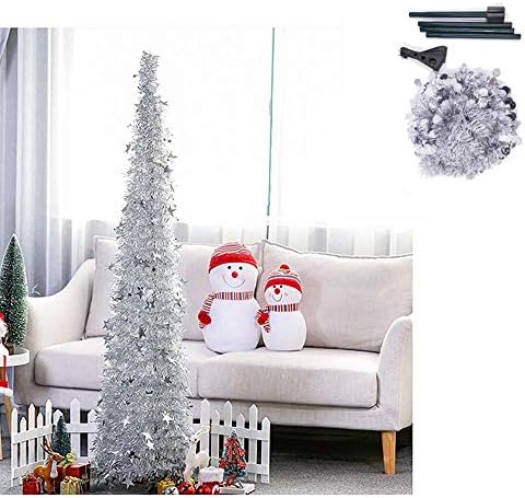 Sequin Pop Up Christmas Tree 4 Foot/5 Foot,Foldable Tinsel Coastal Xmas Decorations Tree for Store Home Hotel Party,Easy to Assemble,Silver,5ft