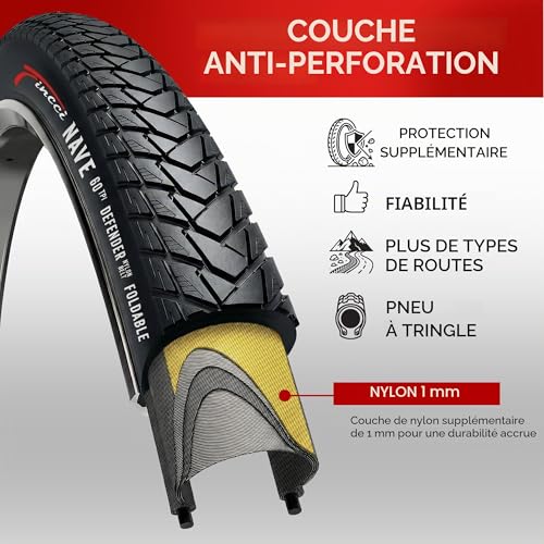 Fincci Gravel Pneus 700x35c avec 2x Chambre a Air Schrader 37-622 - Paire Pliable Tire 28 x 1.35 Pouces avec Protection Anti Crevaison 1mm 30 TPI pour Tournée & Électrique & Route & Hybrid & VTT Velos | ETRTO 37-622 700x35c Tyre and Chamber - 60 TPI 50-80 PSI - Puncture Proof 1mm for City Road Hybrid Electric Bike