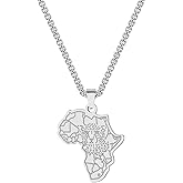 coadipress Stainless Steel Map of Africa Country Pendant Necklace For Men Women Hip Hop Personalized Leopard Head Africa Motherland Continent Outline Necklaces Jewelry Gift
