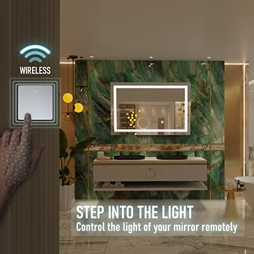 KRISTALLUM Bathroom Mirror with Lights 55x36 Mirror w/ Wireless Switch