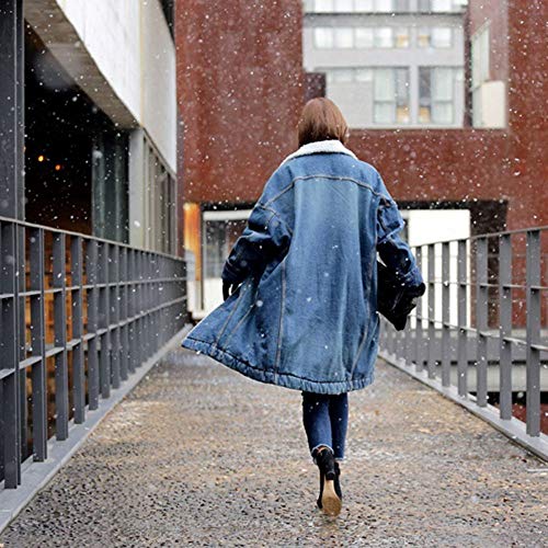Sttech1 Women Winter Warm Velvet Denim Jacket Long Jean Coat Outwear Overcoat