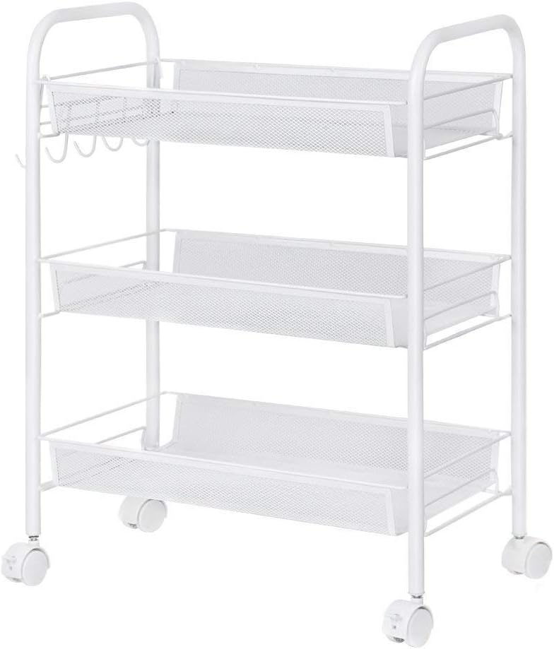 3Tier Metal Mesh Rolling Cart Trolly Organizer Shelves