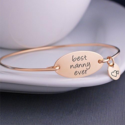 Best Nanny Ever Bangle Bracelet, Gold Nanny Jewelry, Mother's Day Gift for Nanny