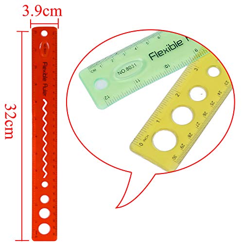 8 Pieces Shatterproof Flexiable Ruler 12in(30cm) Thick Durable Transparent Rulers Plastic Soft Straight Ruler Math Dual Side Rulers for Students, Teachers, School, Home, Office (4 Colors)