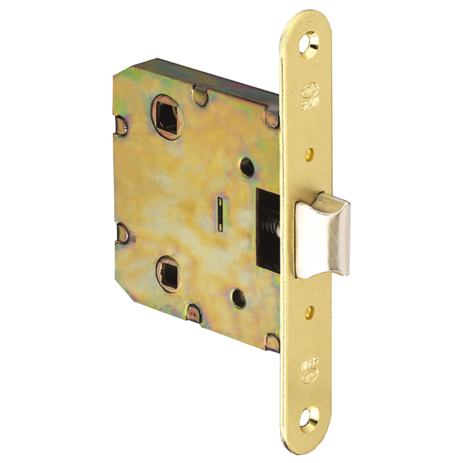 Amig - Unified Latch Model 2000 | for Wooden Passage Doors to Bathrooms, Kitchens or Rooms | Recessed Brass-Plated Steel Closure | Entry Size 50 mm | Round Edge Front | Screws Included | Gold Finish