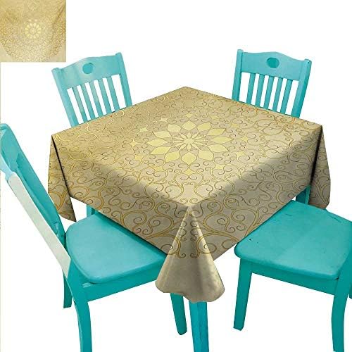 Mandala Washable Table Cloth Round Antique Motif Curvy Stylized Ornate Heart Shape Arabesque Influences Washable Polyester - Great for Buffet Table, Parties, Holiday Dinner, Wedding & More 70"Wx70"L