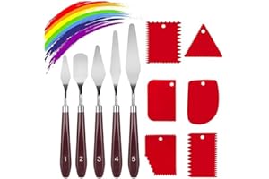 FUNNTY 5 Pcs Palette Knife Painting with 6 PVC Scrapers, Stainless Steel Spatula Palette Knife Oil Paint Metal Knives Wood Ha