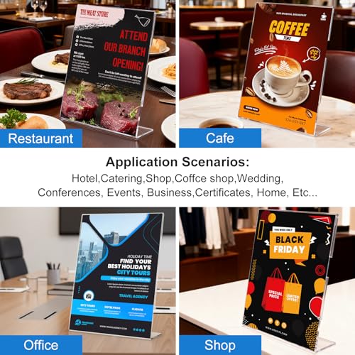 15 Pack Acrylic Sign Holder 8.5 x 11, L-Shape Clear Plastic Display Stand for Tabletop, Acrylic Stands for Flyers, Table Paper Holder, Vertical Sign Holder 8.5x11 for Restaurants, Office and School(Slant 15 Pack 8.5x11)